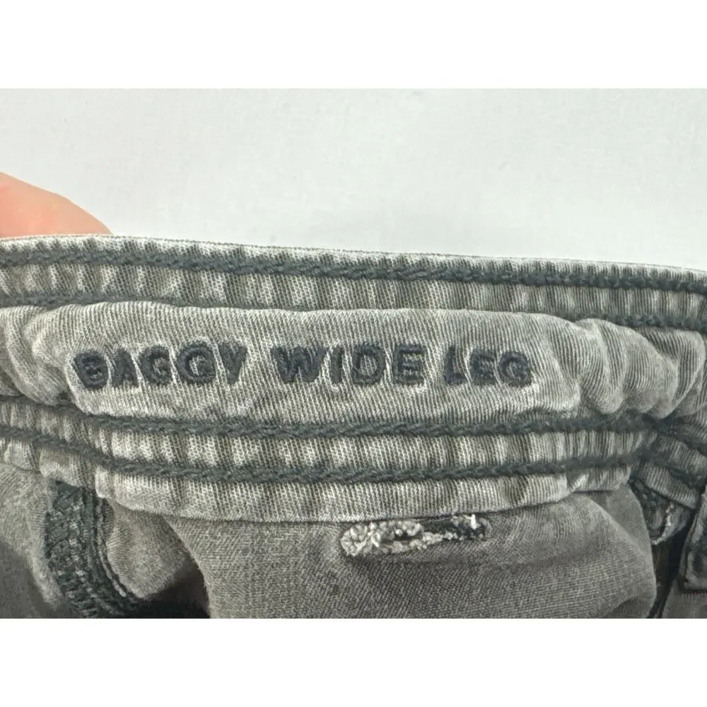 American Eagle Women's Baggy Wide Leg Gray Cargo Pants - 00 (25x29.5) - Picture 4 of 5